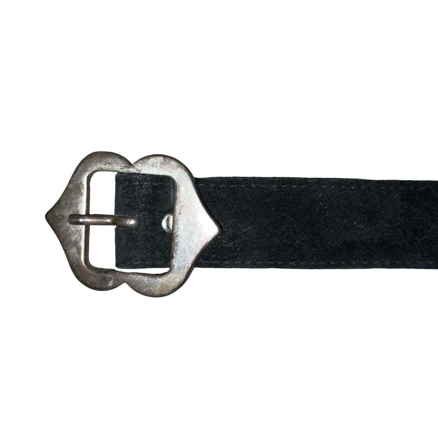 Vtg Black Bavarian Dirndl Folk Silver Heart Stud Buckle Suede Belt UK 14/16
