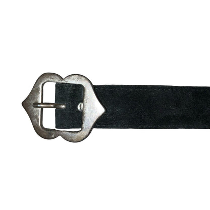 Vtg Black Bavarian Dirndl Folk Silver Heart Stud Buckle Suede Belt UK 14/16