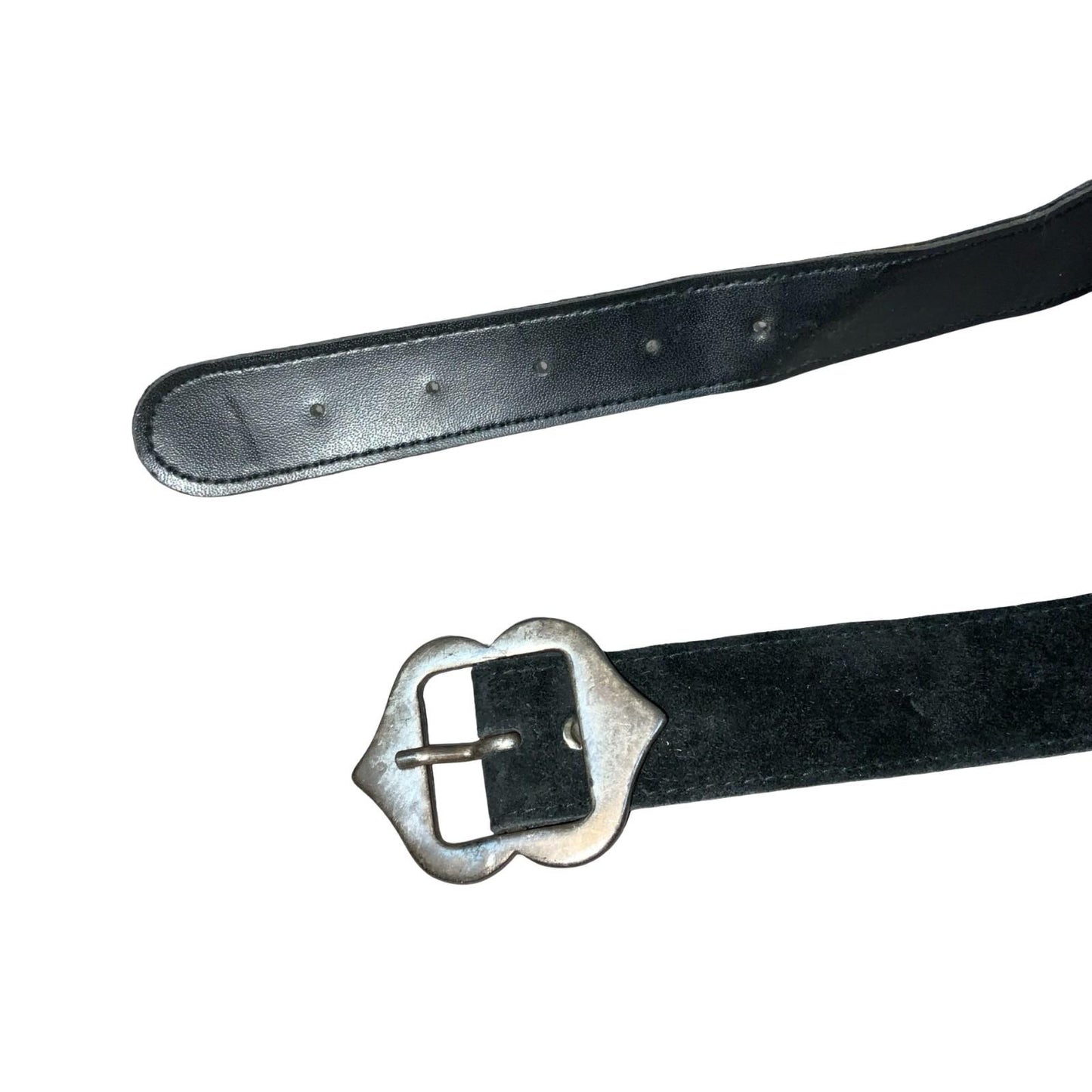 Vtg Black Bavarian Dirndl Folk Silver Heart Stud Buckle Suede Belt UK 14/16