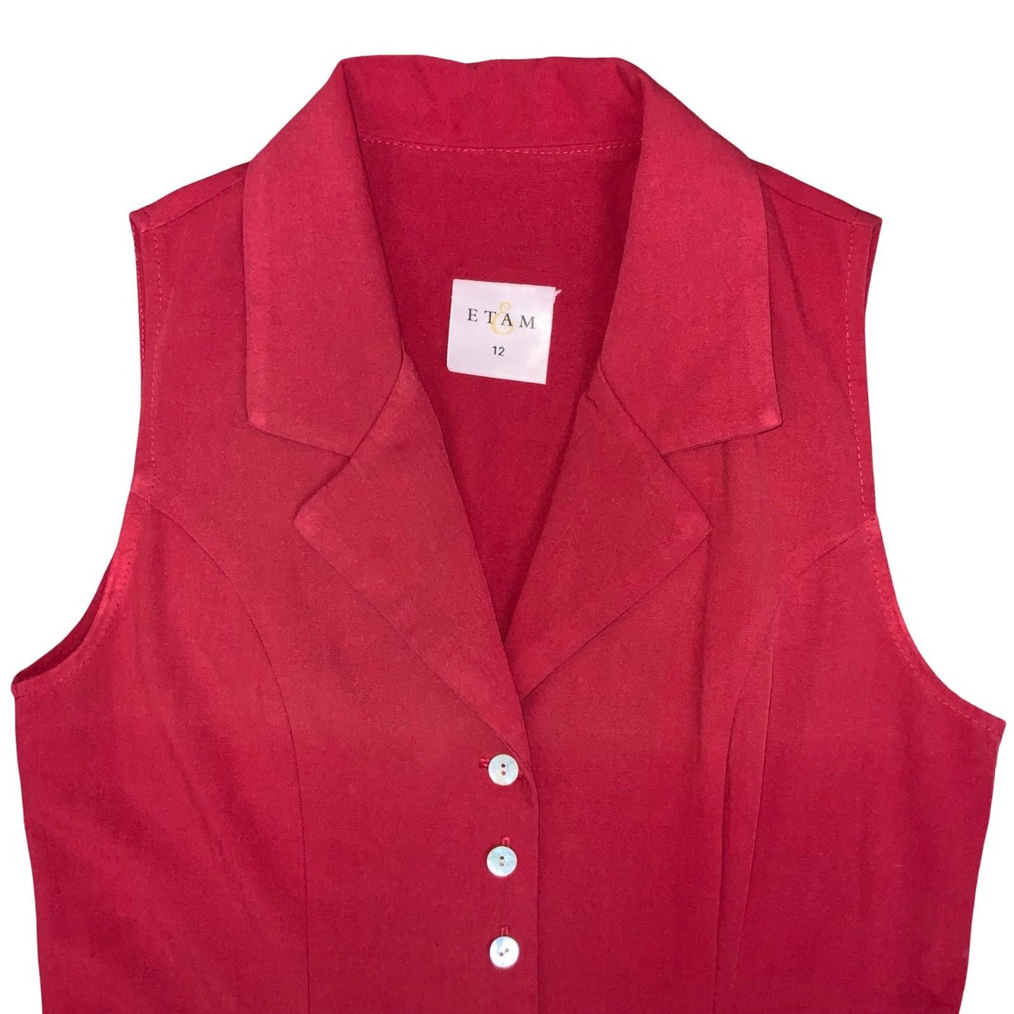 Vtg 90s 'Etam' Red Fit-and-Flare Sleeveless Collar Elegant Party Dress S