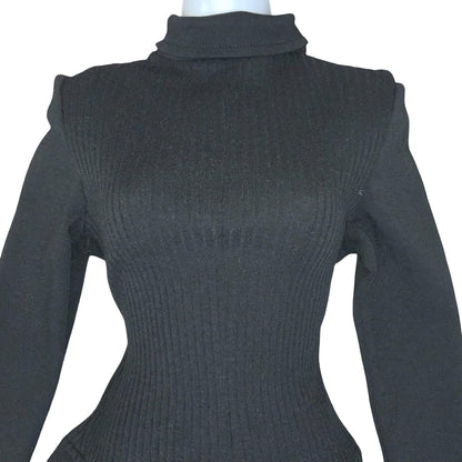 00s Y2K Black Long Sleeve Ribbed A-Line High Neck Clubbing Party Playsuit UK 8
