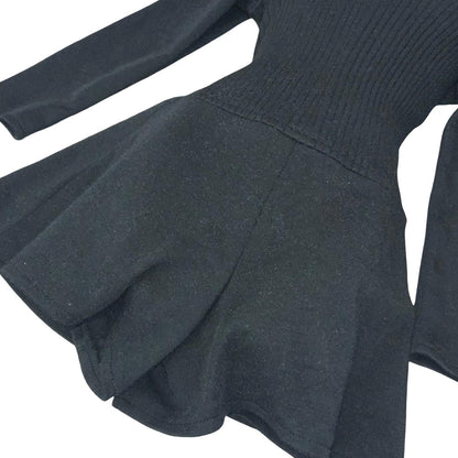 00s Y2K Black Long Sleeve Ribbed A-Line High Neck Clubbing Party Playsuit UK 8