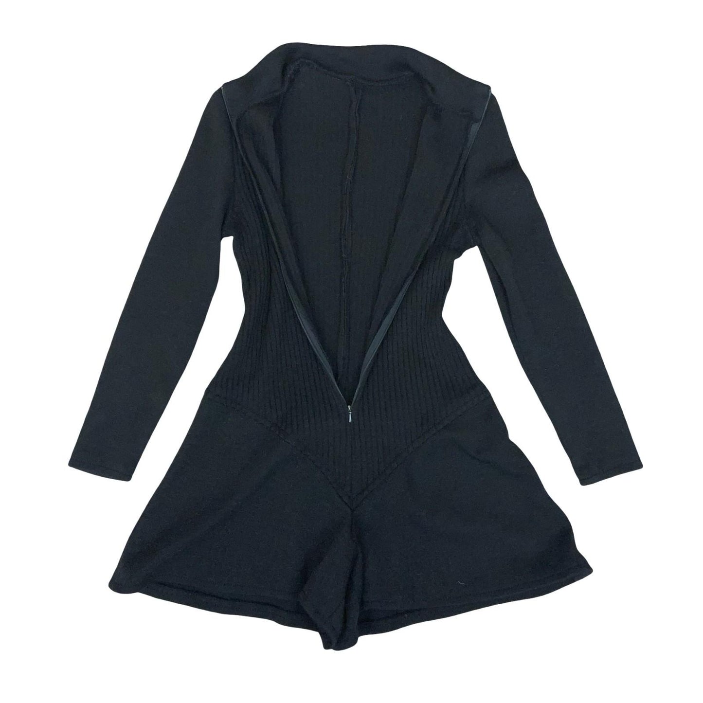 00s Y2K Black Long Sleeve Ribbed A-Line High Neck Clubbing Party Playsuit UK 8