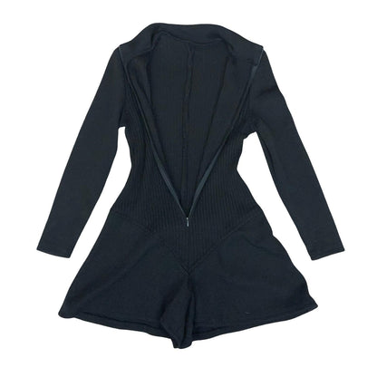 00s Y2K Black Long Sleeve Ribbed A-Line High Neck Clubbing Party Playsuit UK 8