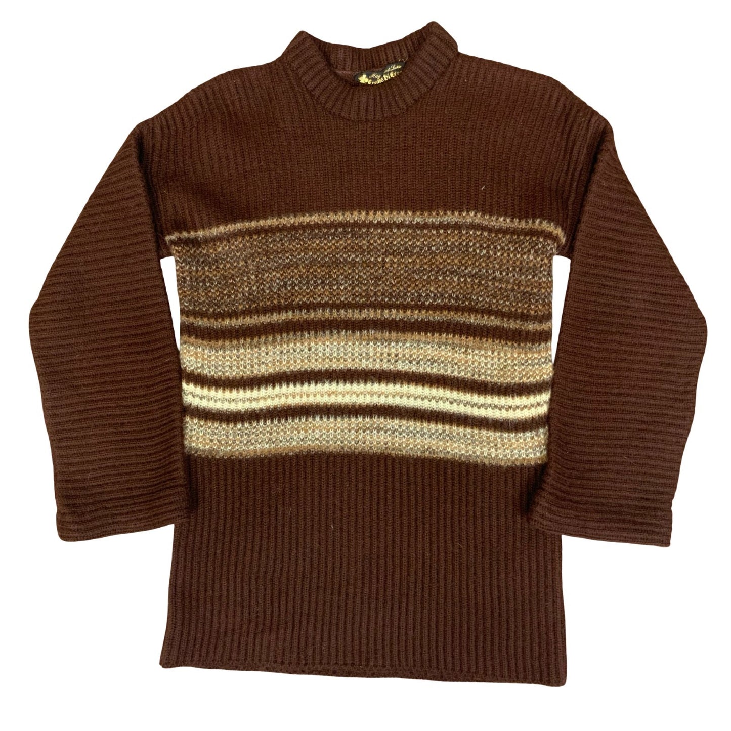Vtg 70s 'Maglieria di Lusso' by Emme DiErre Brown Beige Striped Casual Jumper M