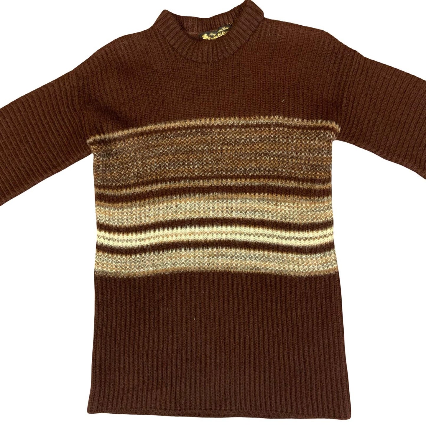 Vtg 70s 'Maglieria di Lusso' by Emme DiErre Brown Beige Striped Casual Jumper M