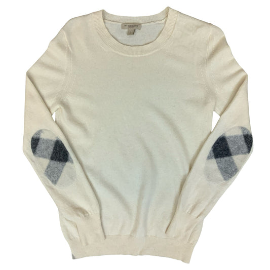 Vtg 00s 'Burberry Brit' Women's Check Elbow Patch Cashmere Pullover Sweater S