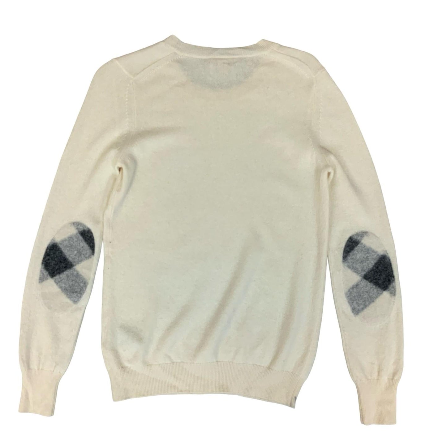 Vtg 00s 'Burberry Brit' Women's Check Elbow Patch Cashmere Pullover Sweater S