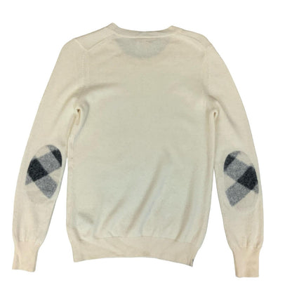 Vtg 00s 'Burberry Brit' Women's Check Elbow Patch Cashmere Pullover Sweater S