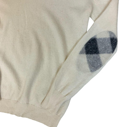Vtg 00s 'Burberry Brit' Women's Check Elbow Patch Cashmere Pullover Sweater S