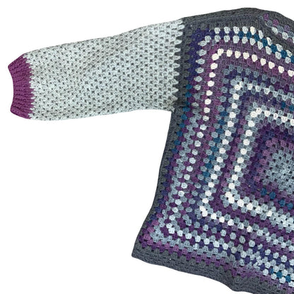 Handmade Multicolour Crochet Purple Grey Blue Granny Square Boxy Boho Sweater L