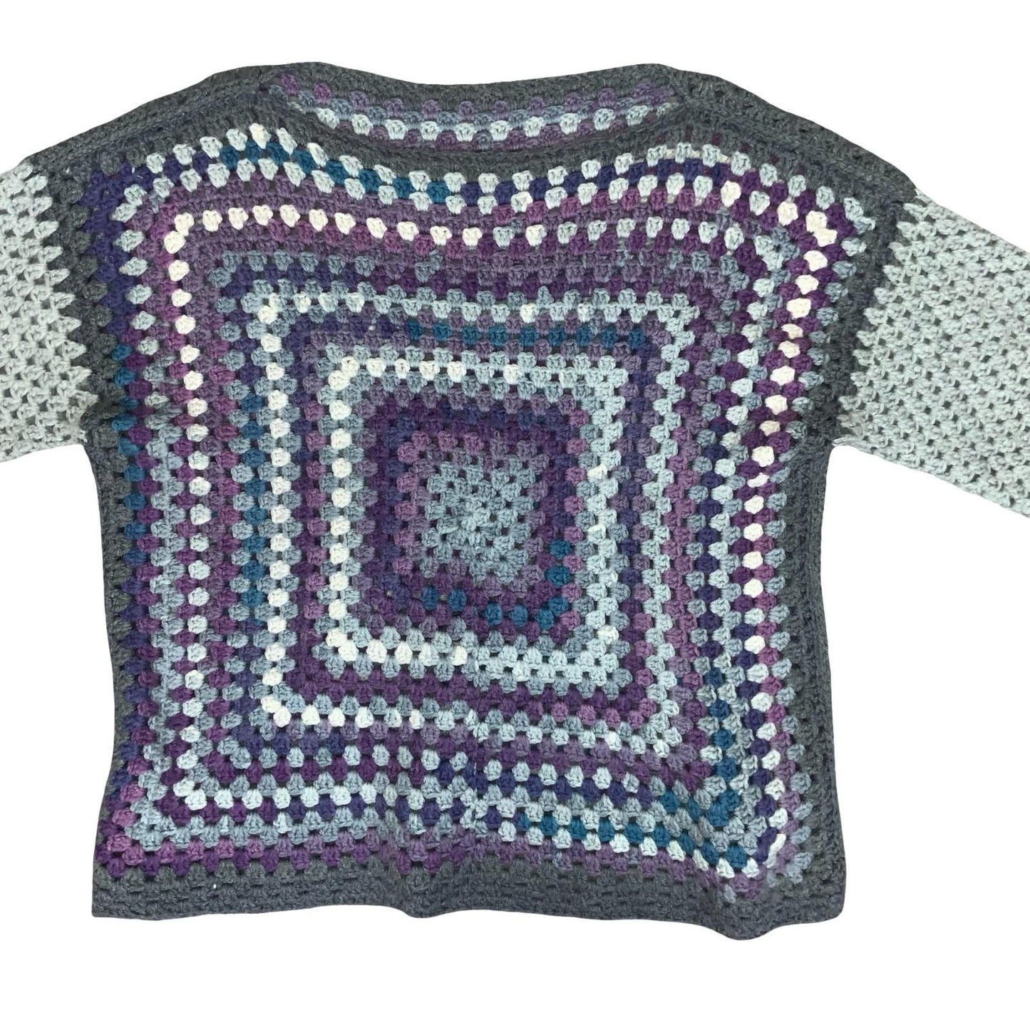 Handmade Multicolour Crochet Purple Grey Blue Granny Square Boxy Boho Sweater L