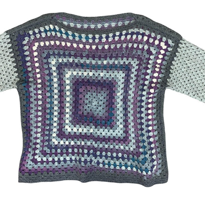 Handmade Multicolour Crochet Purple Grey Blue Granny Square Boxy Boho Sweater L