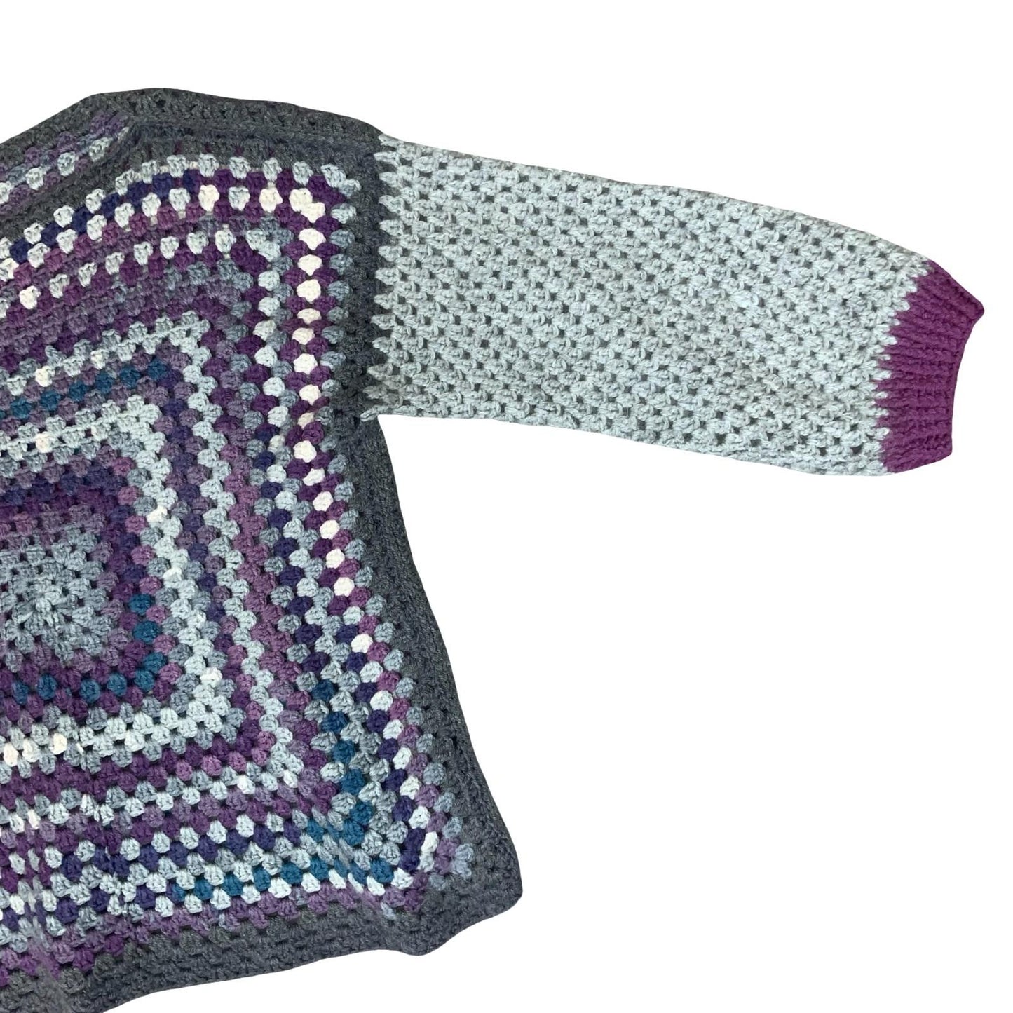 Handmade Multicolour Crochet Purple Grey Blue Granny Square Boxy Boho Sweater L
