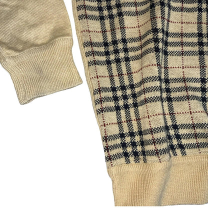 Vtg 00s 'Burberry London' Beige Black Nova Check V-Neck Casual Cotton Sweater M