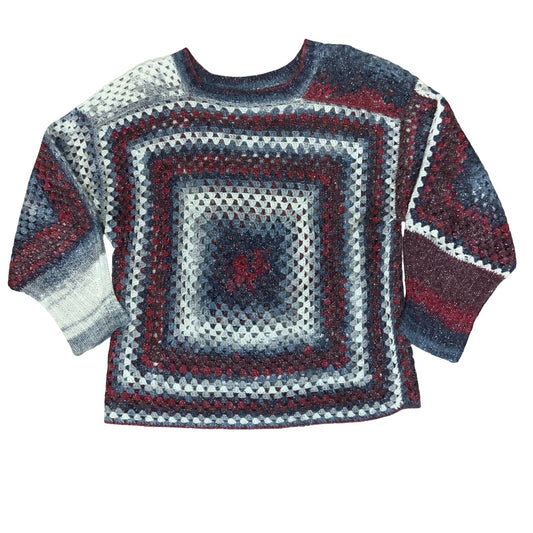 Handmade Multicolour Crochet Grey Purple Red Sparkle Granny Square Sweater M