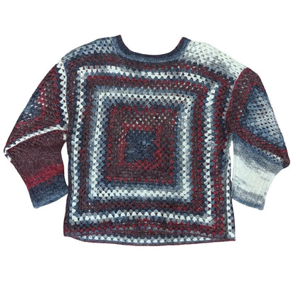 Handmade Multicolour Crochet Grey Purple Red Sparkle Granny Square Sweater M