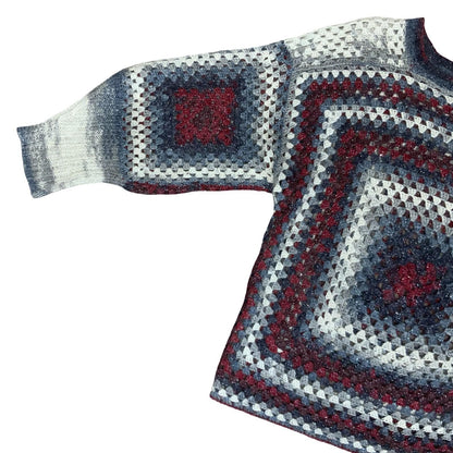 Handmade Multicolour Crochet Grey Purple Red Sparkle Granny Square Sweater M