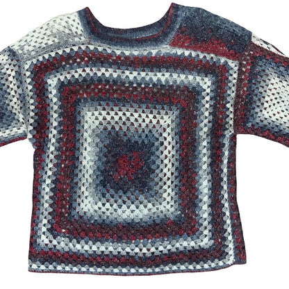 Handmade Multicolour Crochet Grey Purple Red Sparkle Granny Square Sweater M