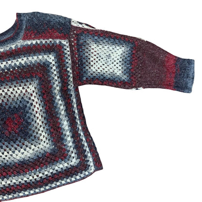Handmade Multicolour Crochet Grey Purple Red Sparkle Granny Square Sweater M