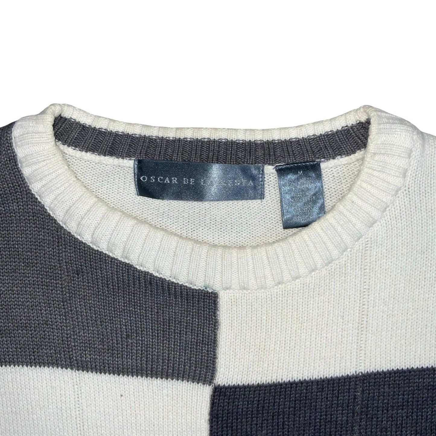 Fall '12 'Oscar de la Renta' Block Check Grey Brown White Cotton Blend Sweater M