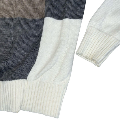 Fall '12 'Oscar de la Renta' Block Check Grey Brown White Cotton Blend Sweater M