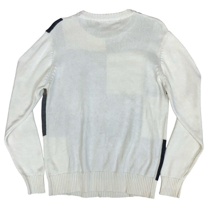 Fall '12 'Oscar de la Renta' Block Check Grey Brown White Cotton Blend Sweater M