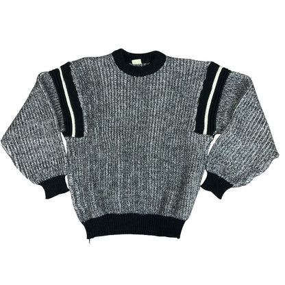 Vtg 80s 'Patry' Grey Black Rib Knit Textured Pullover Jumper Sweatshirt M