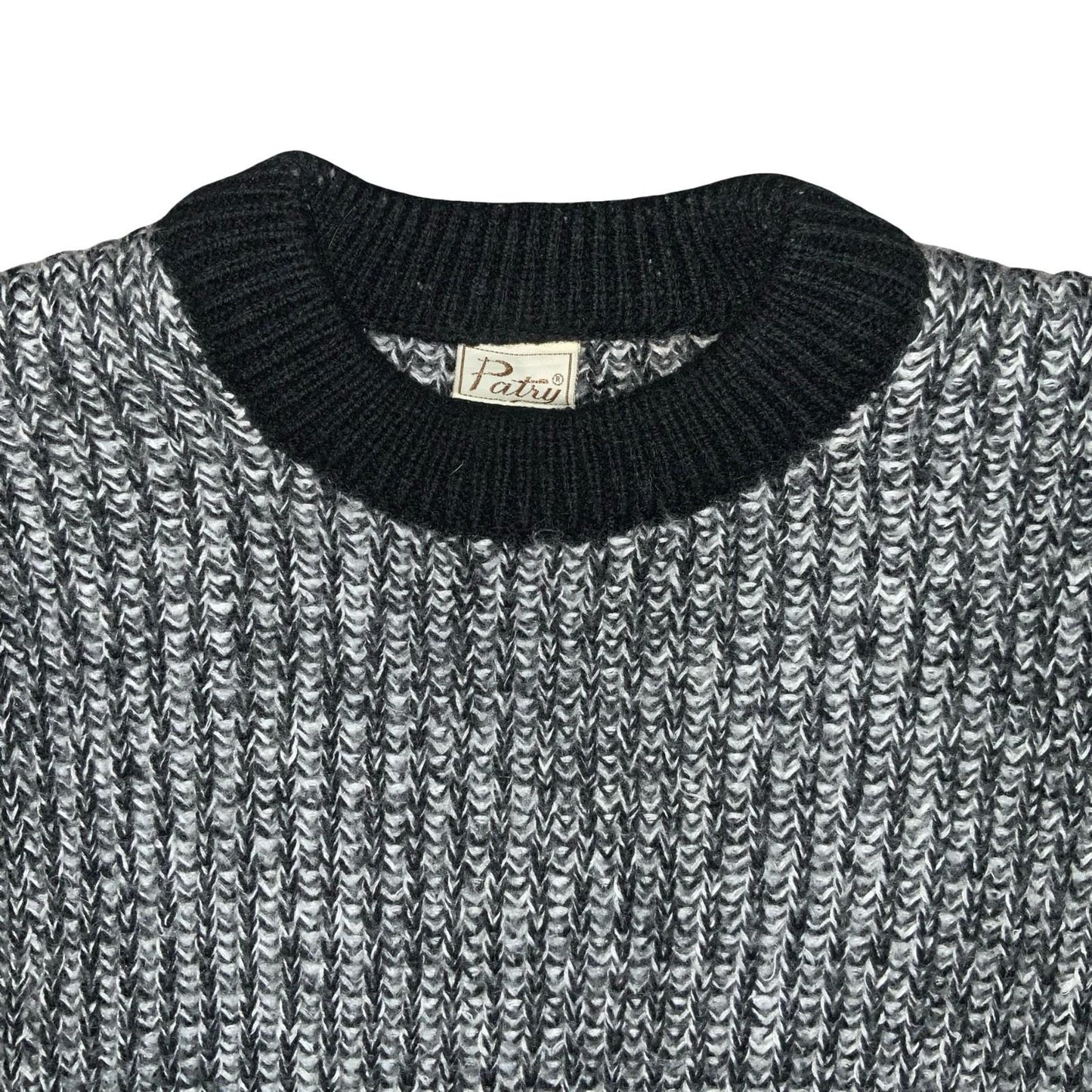 Vtg 80s 'Patry' Grey Black Rib Knit Textured Pullover Jumper Sweatshirt M