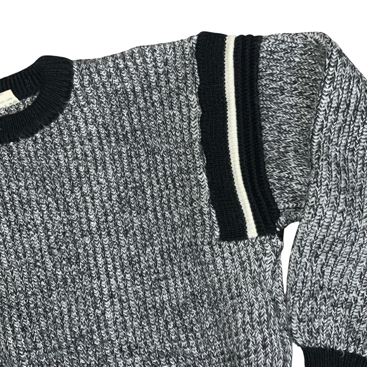 Vtg 80s 'Patry' Grey Black Rib Knit Textured Pullover Jumper Sweatshirt M