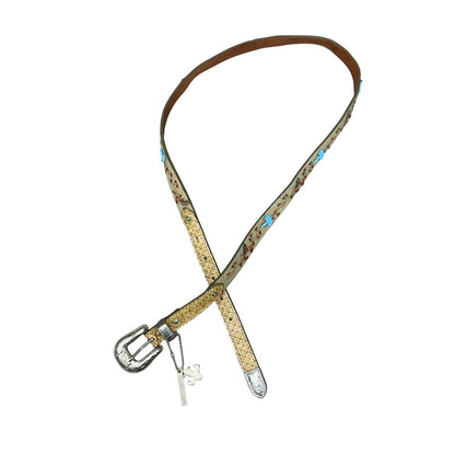 90s y2k 'Friis Company' Beige Brown Floral Embroidered Western Skinny Belt 37"