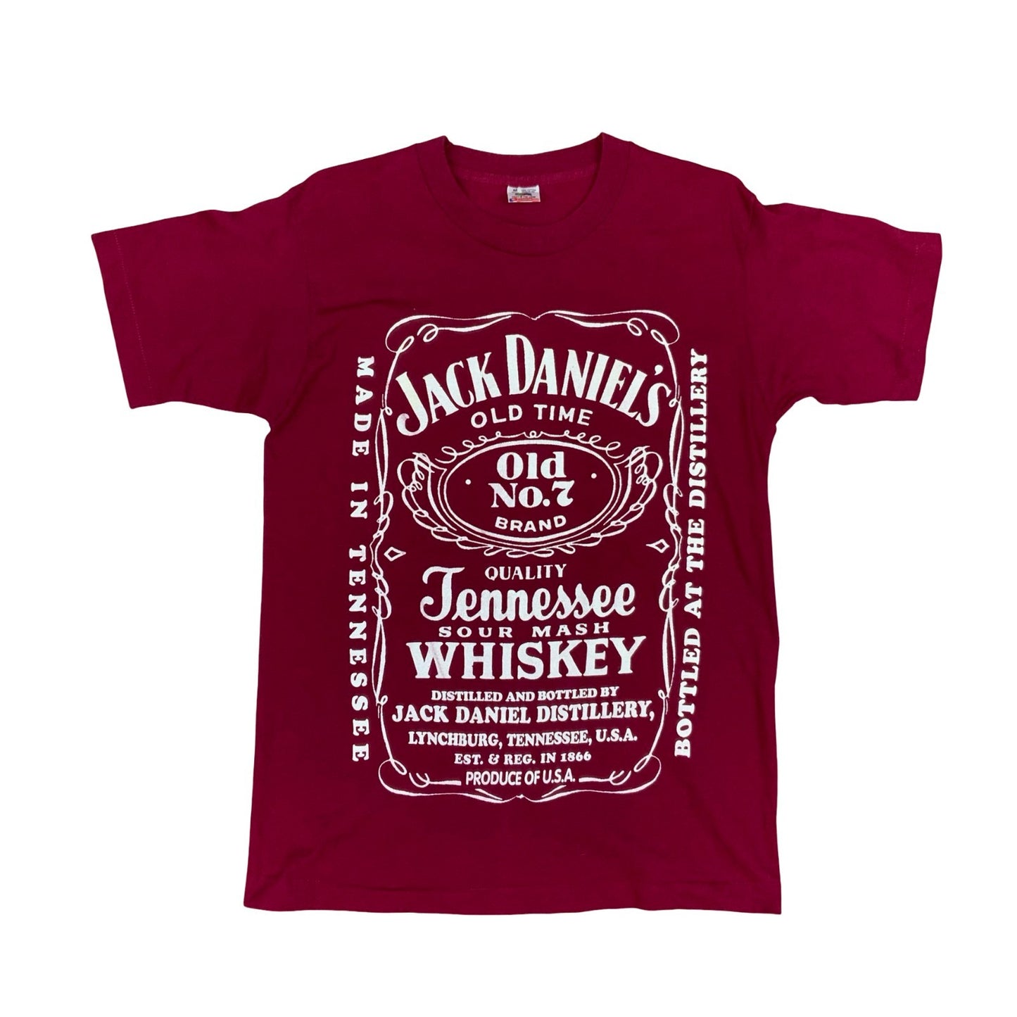 Vintage 90s Burgundy Jack Daniels Sour Mash Whiskey Graphic T Shirt Large