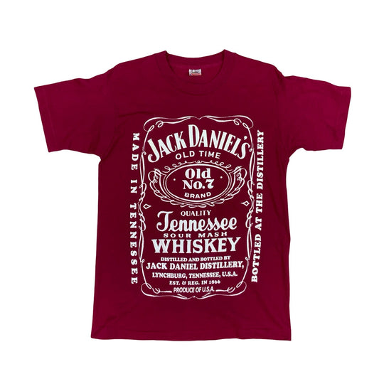 Vintage 90s Burgundy Jack Daniels Sour Mash Whiskey Graphic T Shirt Large