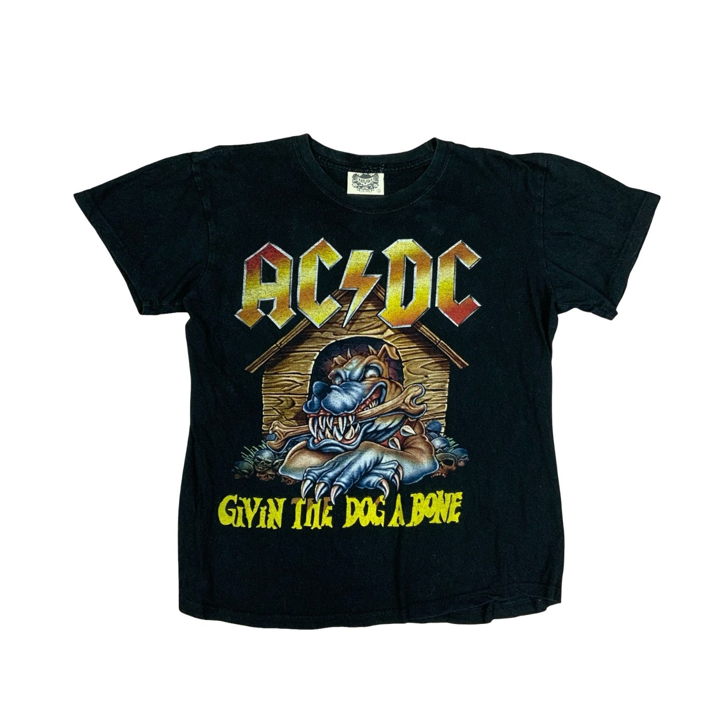 Vtg 90s Black AC/DC 'Givin' The Dog A Bone' Graphic Print Band T Shirt M/L