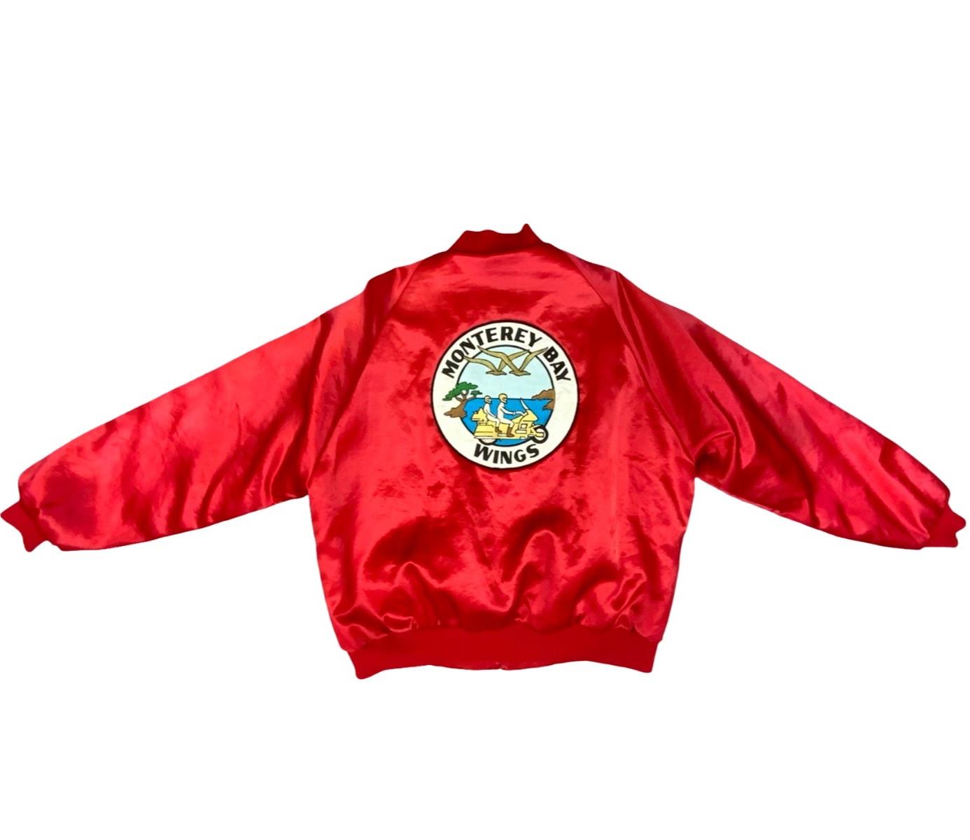 Vtg 80s USA Monterey Bay Wings Honda Goldwing Motorcycle Club Silky Bomber 2XL
