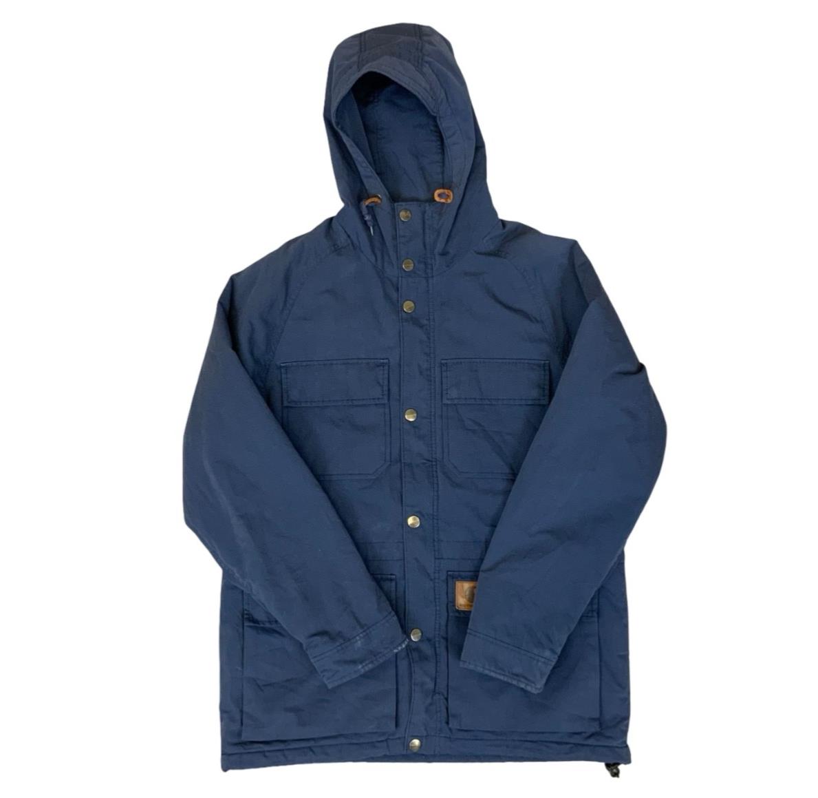 Vtg Carhartt Mosley Jacket Blue Hooded Zip Parka Poly-Cotton 4 Pockets Lined L