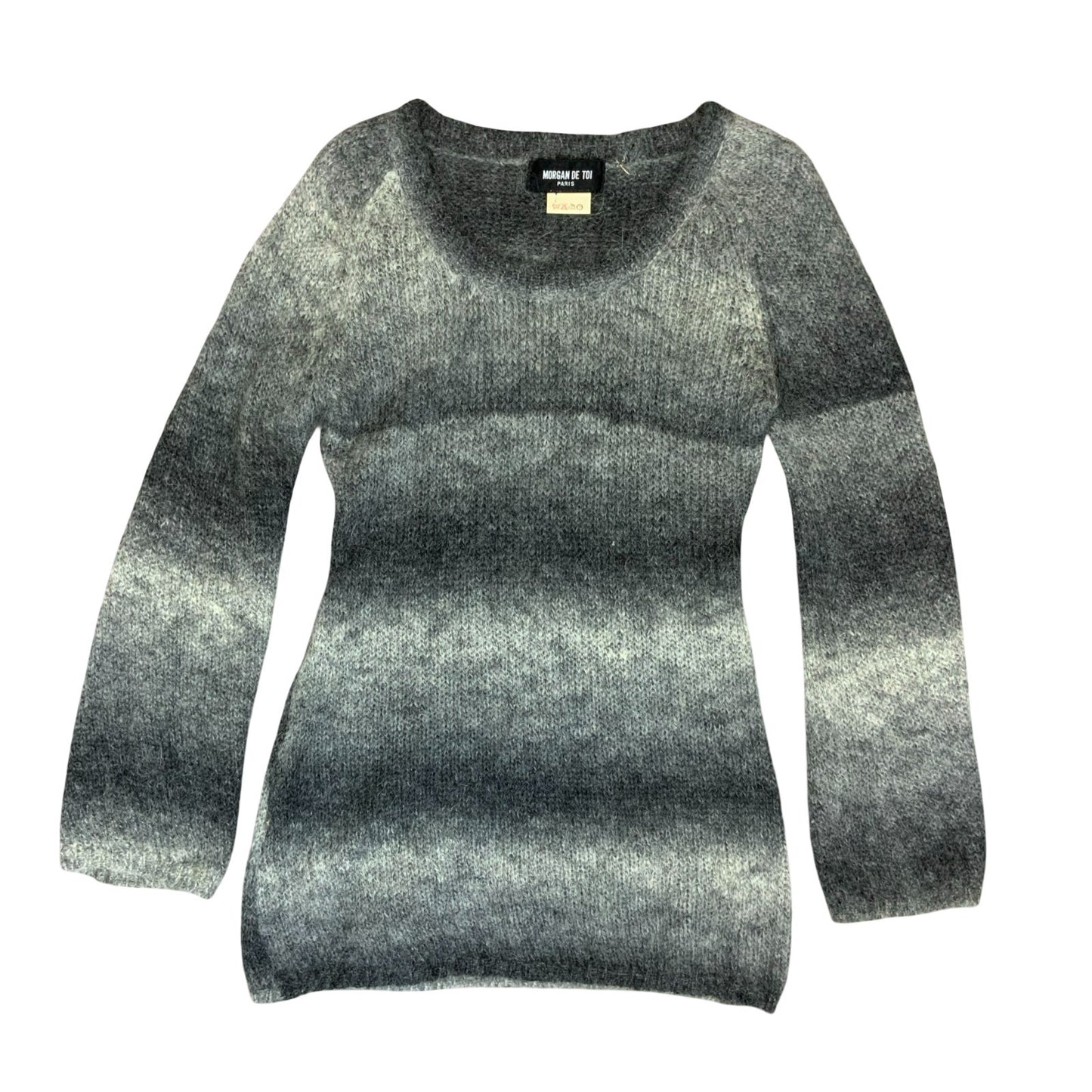Vtg Morgan de Toi Grey Black Ombre Striped Longline Knit Sweater UK 8/10