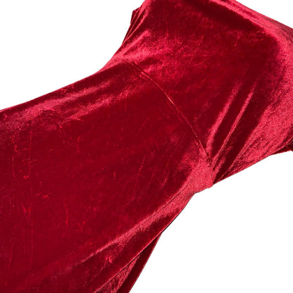 Vtg 90s 'Maggy London' Red Velvet Scoop Neckline Short Sleeve Midi Dress UK 10