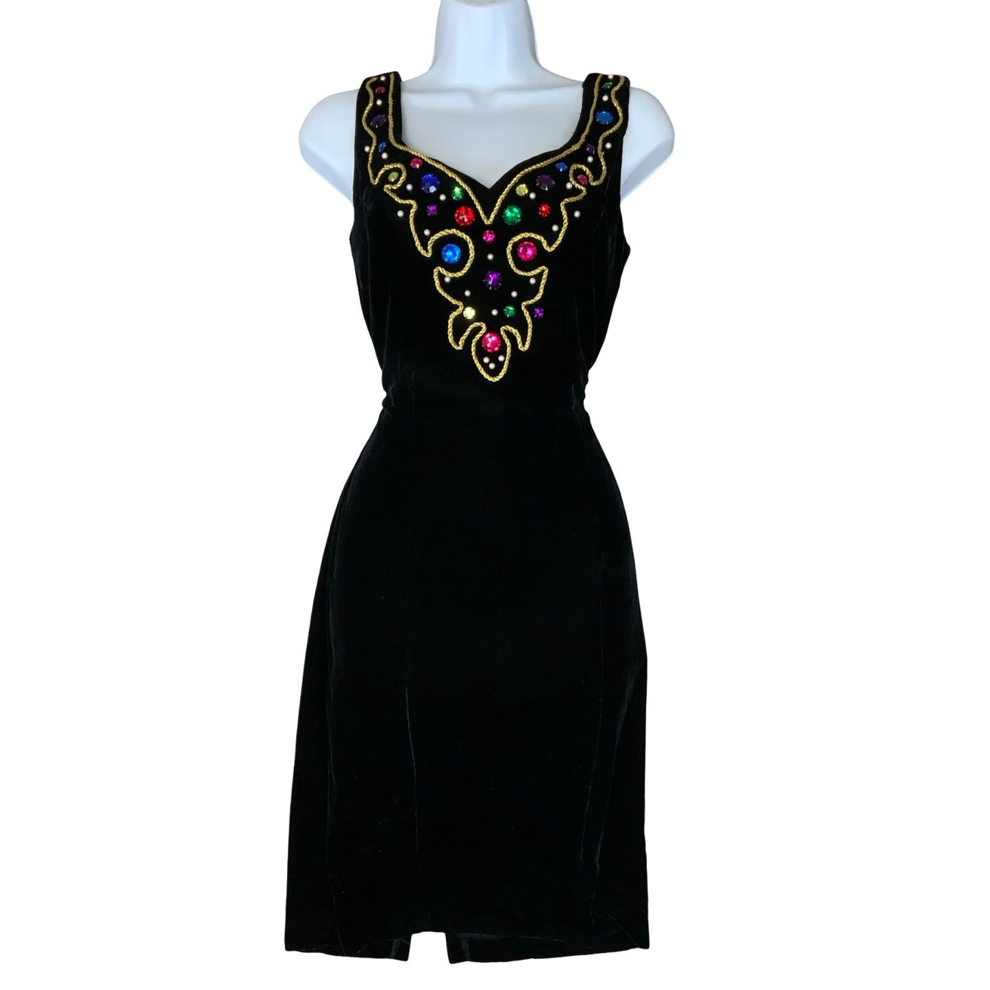 Vtg 'Karen Lucas' for Niki Black Embellished Cocktail Party Velvet Dress UK 4