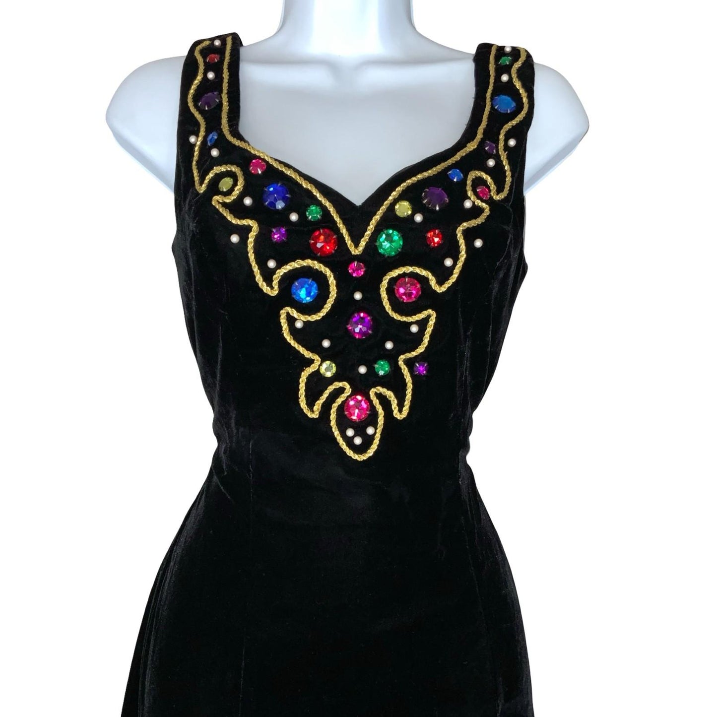 Vtg 'Karen Lucas' for Niki Black Embellished Cocktail Party Velvet Dress UK 4