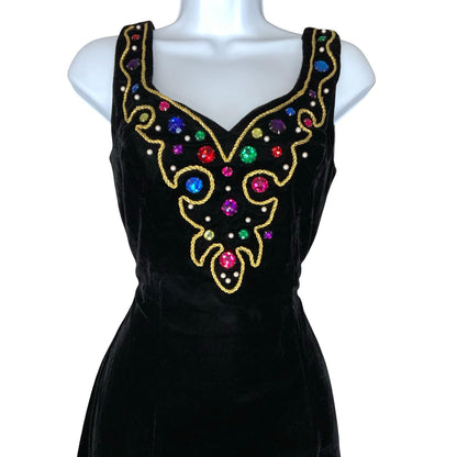 Vtg 'Karen Lucas' for Niki Black Embellished Cocktail Party Velvet Dress UK 4