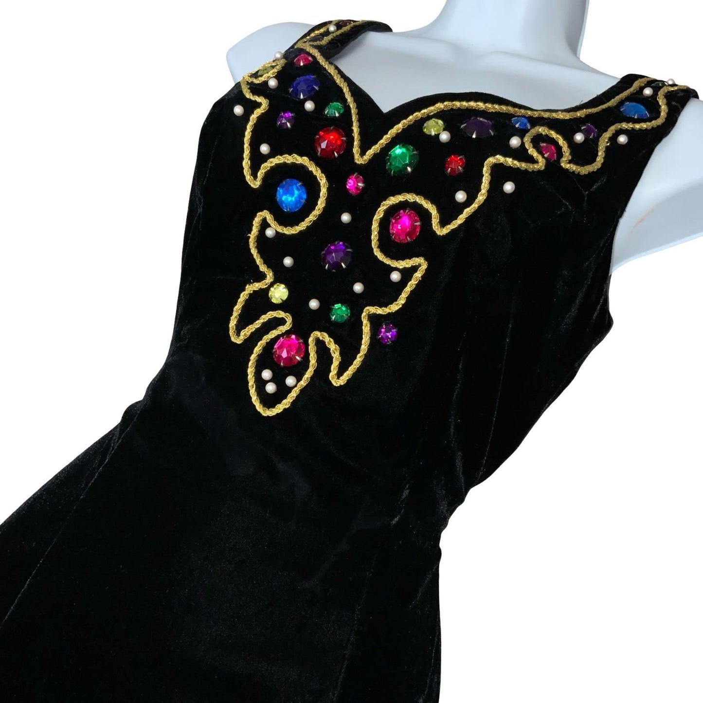 Vtg 'Karen Lucas' for Niki Black Embellished Cocktail Party Velvet Dress UK 4