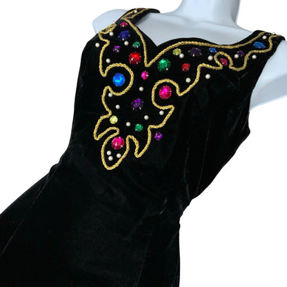 Vtg 'Karen Lucas' for Niki Black Embellished Cocktail Party Velvet Dress UK 4