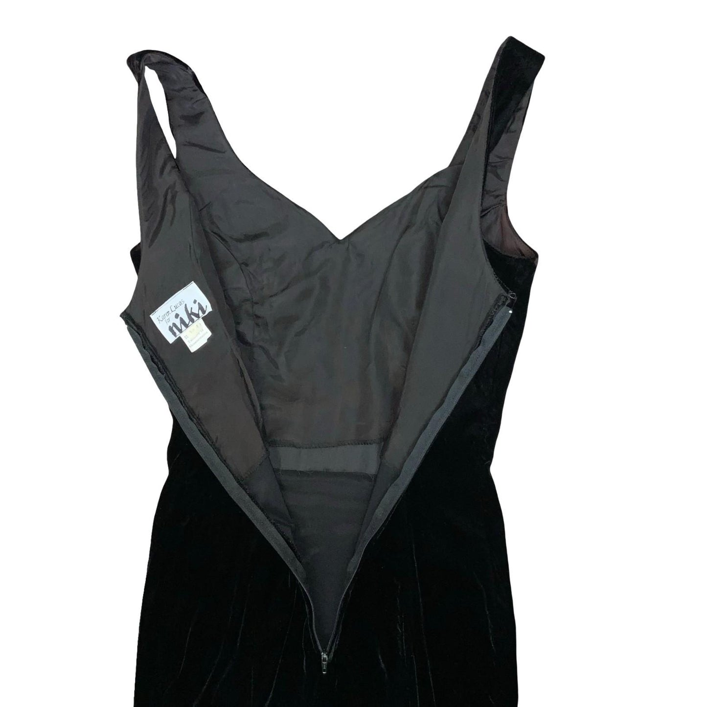 Vtg 'Karen Lucas' for Niki Black Embellished Cocktail Party Velvet Dress UK 4