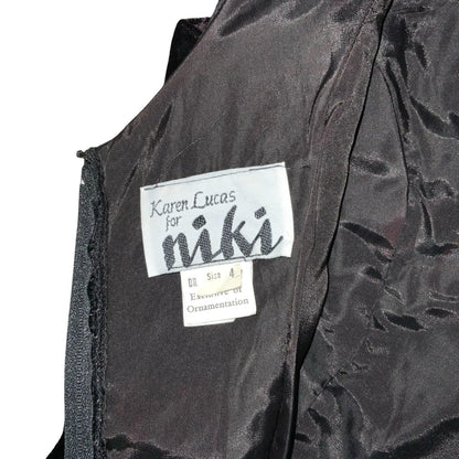 Vtg 'Karen Lucas' for Niki Black Embellished Cocktail Party Velvet Dress UK 4