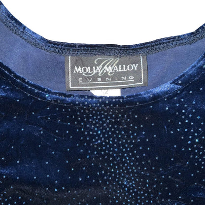 Vtg 'Molly Malloy Evening' Blue Glitter Velvet Whimsy Party Skater Dress UK 12
