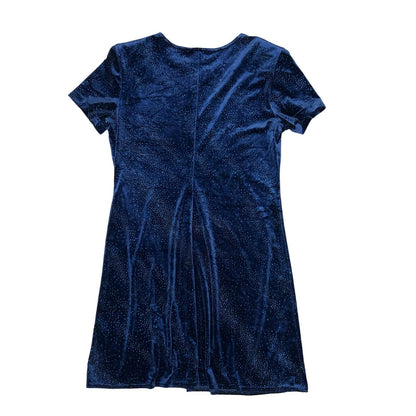 Vtg 'Molly Malloy Evening' Blue Glitter Velvet Whimsy Party Skater Dress UK 12