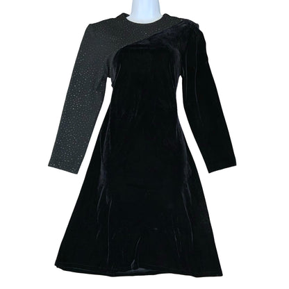 90s ' Jessica Howard' Black Velvet Elegant Sparkle Metallic Evening Dress UK 12