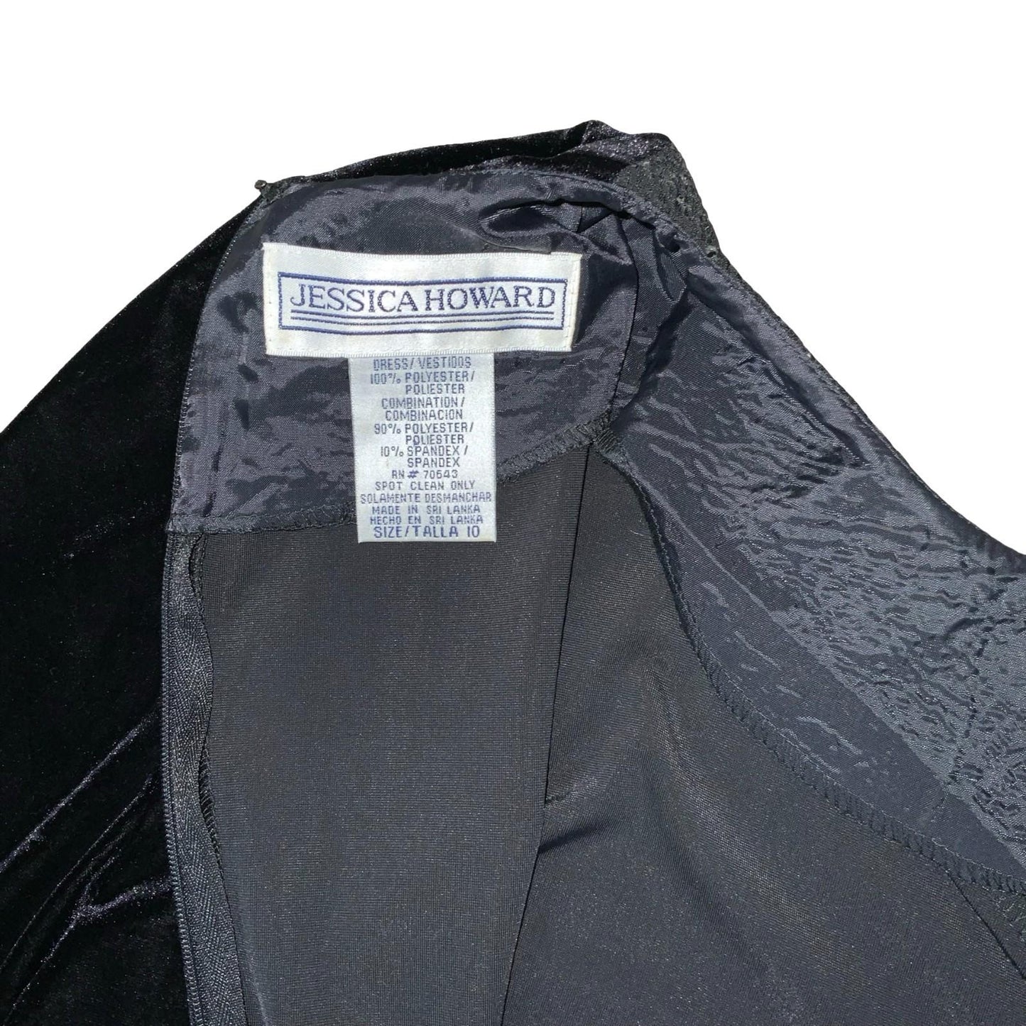 90s ' Jessica Howard' Black Velvet Elegant Sparkle Metallic Evening Dress UK 12