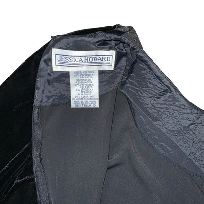 90s ' Jessica Howard' Black Velvet Elegant Sparkle Metallic Evening Dress UK 12